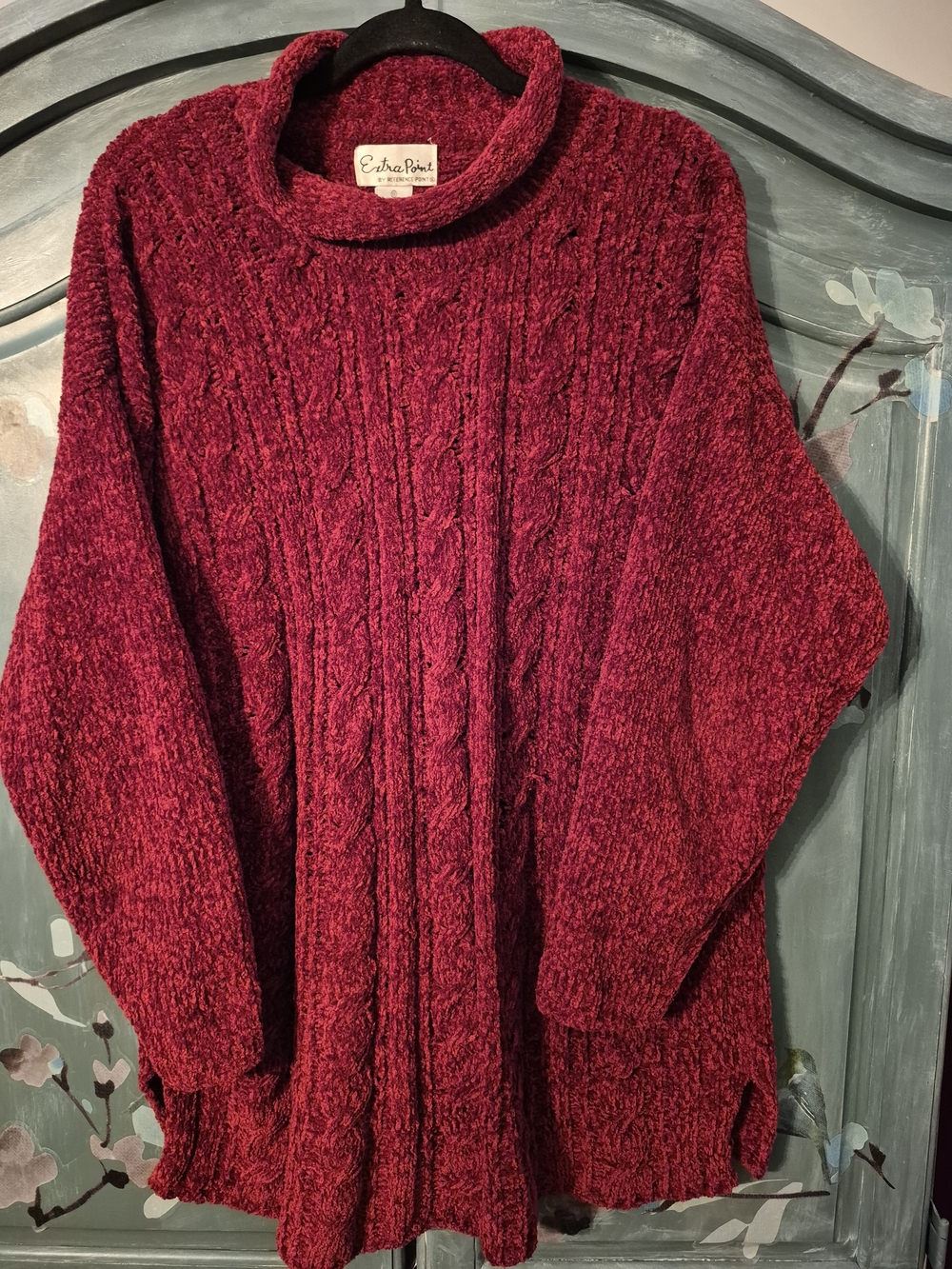 Y2K Extra Point Women's Burgundy Cable Roll Neck Sweater